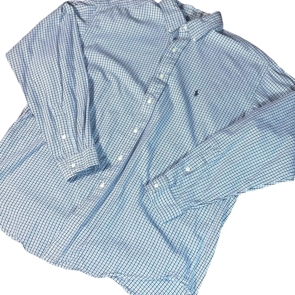 Ralph Lauren Button Down Mens L Blue Plaid Blake 100% Cotton Long Sleeve Shirt
